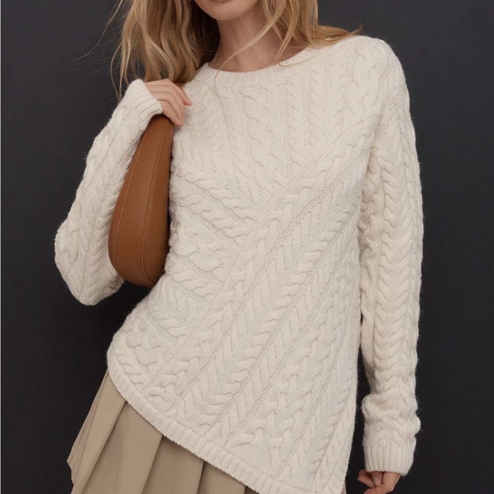 Maeve Crewneck Asymmetrical Women's Cream Cable Knit Sweater